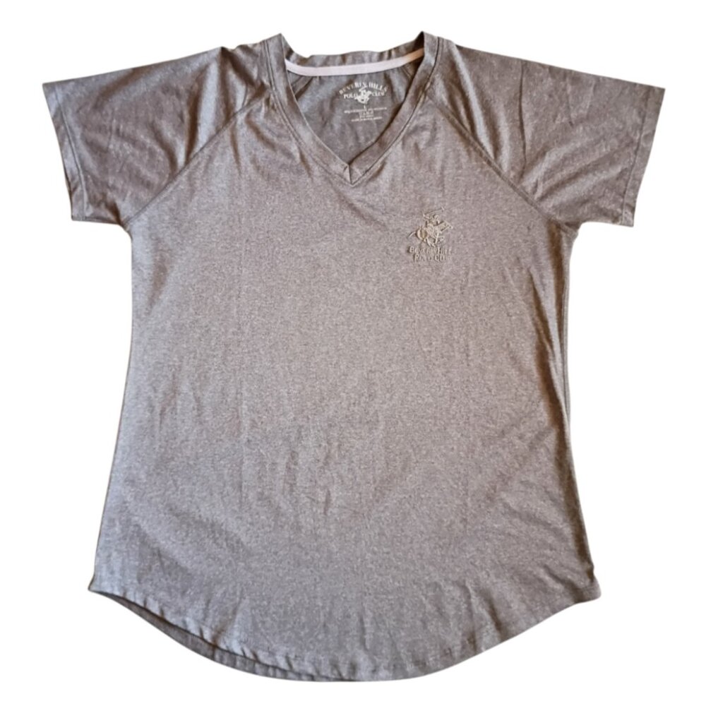 BEVERLY HILLS POLO CLUB Gray V-Neck Tee Knit LARGE